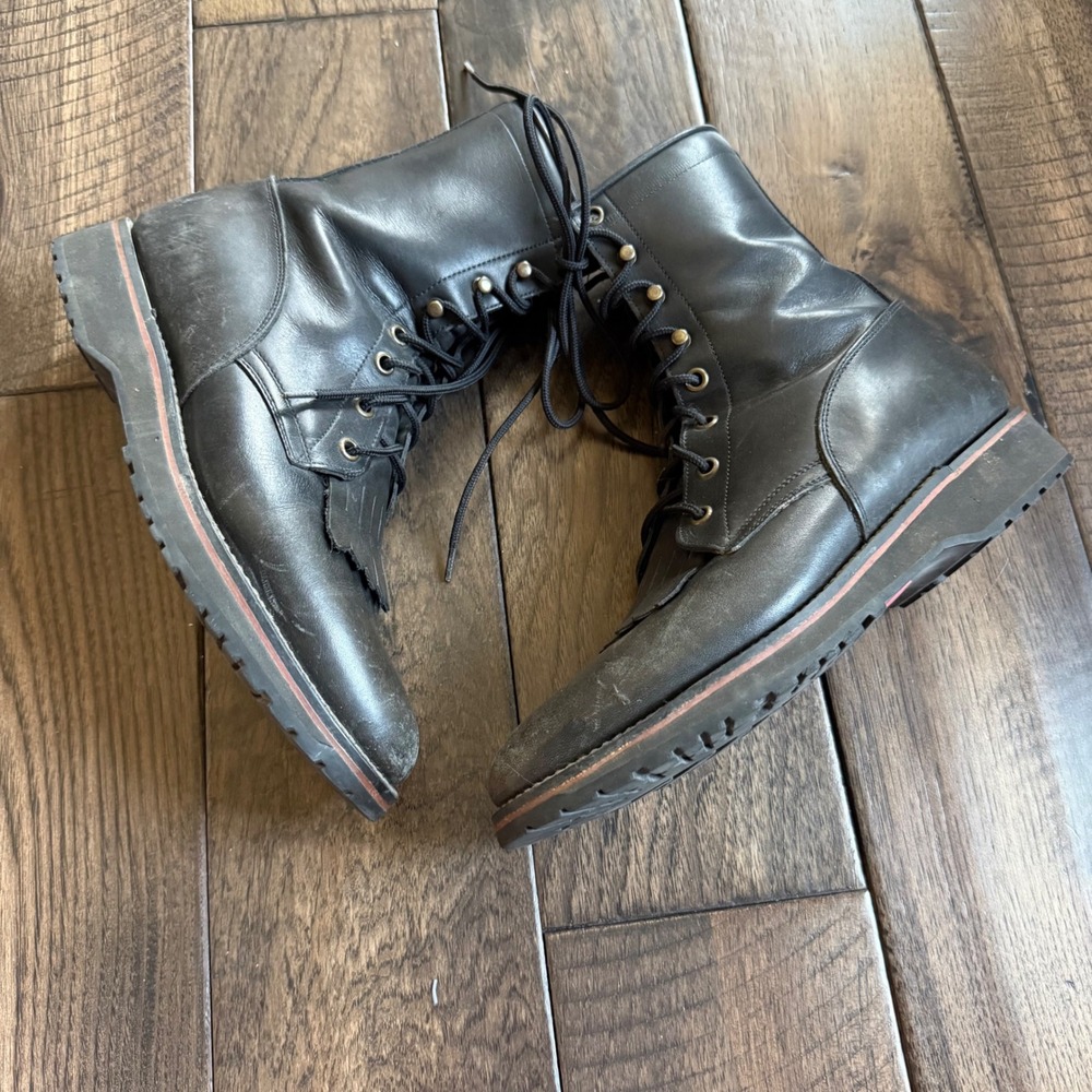 Tony Lama 7650 Womens Black Leather Kiltie Lace Up Western Work Boots Size 7 B - Picture 4 of 9